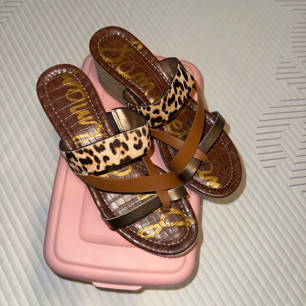 Sam Edelman Leopard and Brown Wedge Sandals